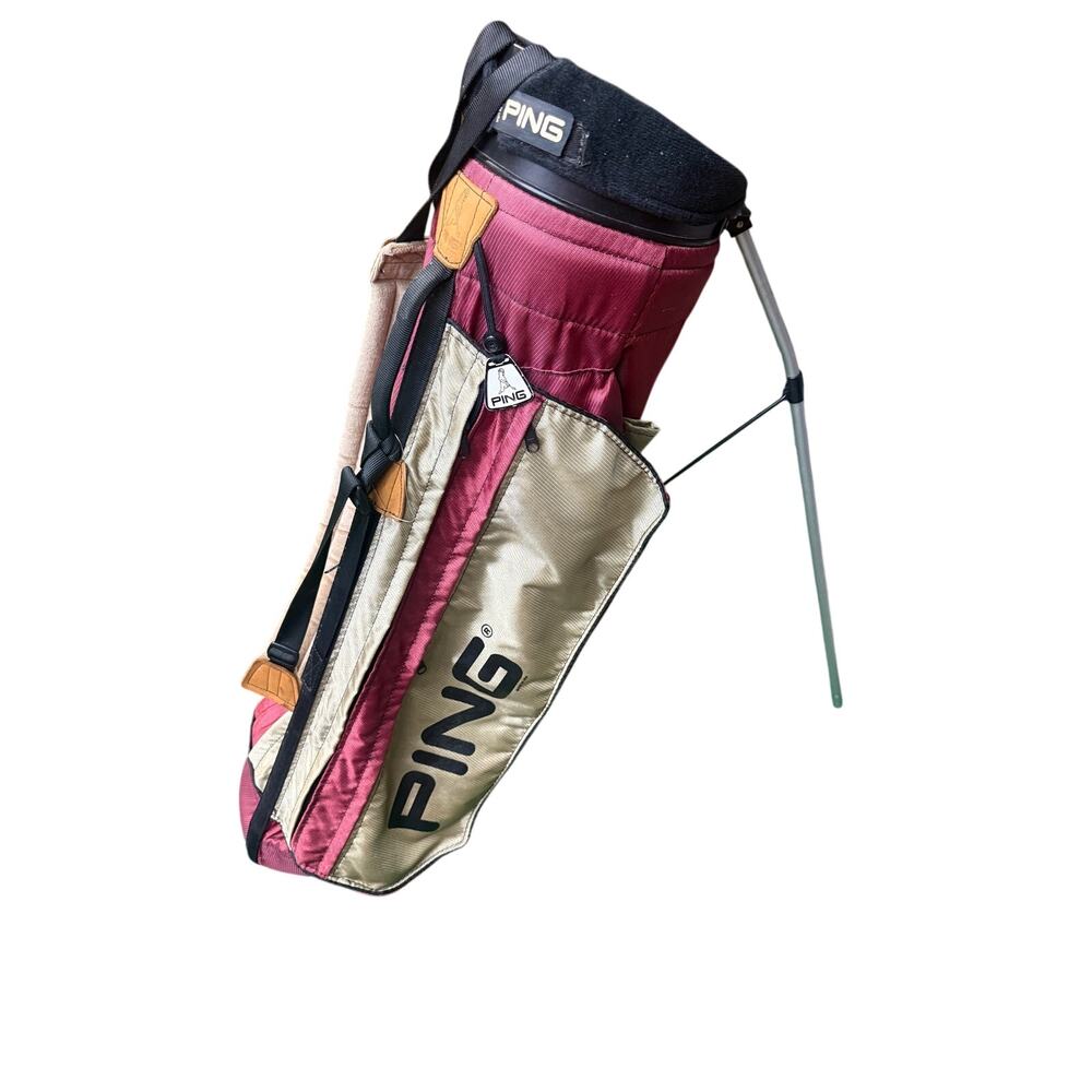 Vintage PING Hoofer Stand Golf Bag Maroon Gold  4-Way Carry Bag Made in USA 90s
